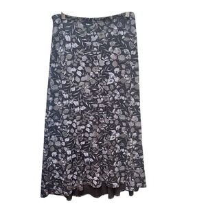 J. Jill Maxi Skirt‎ Leaf Print Side Slit Black Beige Fall Countryside Work SM